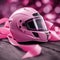 An ai generated image of pink motorbike helmet for women