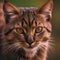 AI-generated image presents a captivating close-up photo of a brown wild cat