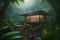 AI-generated image presents a green, lush house nestled and vibrant rainforest