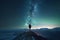 Ai generated image of a silhouette of a hiker looking at the milky way