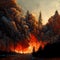 AI generated image. Strong wildfire with heavy clouds of smoke