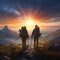 AI generated image of two hikers ascending a mountain trail
