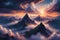 AI-generated image unfolds into a stunning digital depiction of a mountainous sunset scene