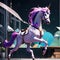 AI generated image of a white colour unicorn with pink hair and a single horn