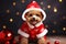 ai generated Joyful toy poodle dog puppy in red Christmas suit on background with bokeh light Christmas tree balls