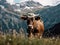 AI-Generated Landscape: Majestic Cow Grazing in the Alp Mountains