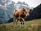 AI-Generated Landscape: Majestic Cow Grazing in the Alp Mountains