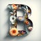 AI generated Letter B of the alphabet made of flowers and leaves
