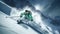 AI Generated Light Green and Black Downhill Skier on Challenging Mountain Slope Adrenaline Rush