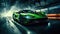 AI Generated Light green and black sports car racing and drifting on a curve