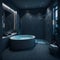 Ai generated a luxurious bathroom featuring a round bathtub and spacious walk-in shower
