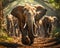 AI generated. Majestic herd of elephants in the jungle.