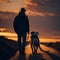 Ai generated a man and his dog enjoying a beautiful sunset walk
