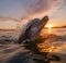 AI generated marine dolphin swimming in water during sunset