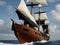 AI generated mediaeval era ship cruising in the middle of the sea