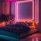 Ai generated a modern bedroom with neon lighting