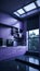 Ai generated a modern kitchen with sleek purple cabinets and natural light from a skylight