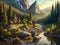 AI generated mountain river painting