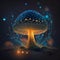 Ai generated mushroom glowing spores magic bokeh