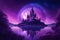 Ai generated a mysterious and dreamy scene of a fantastic purple aurora universe castle