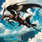 AI generated mythological Pegasus in flight in blue skies