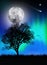 AI generated nightscape of a sky filled with the captivating Northern Lights with growing tree