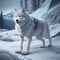 AI-generated one wolf navigating the breathtaking and challenging landscapes of an icy wilderness.