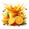 AI generated Orange juices splash Isolated on background