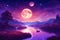 AI-generated painting depicting a tranquil river under a celestial spectacle.