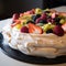 AI generated Pavlova cake with cream and fruit