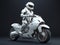 AI-generated photo: Mechanical robot riding a motorcycle at high speed