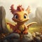 AI generated, photorealistic illustration, cute sweet baby dragon sitting and smiling. Animated movie character.