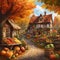 AI Generated picture of a picturesque village with lots of autumn vegetables.