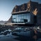 Ai generated a picturesque house on a rugged beach with a stunning mountain backdrop