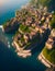 Ai generated a picturesque village perched on a cliff, as seen from above