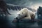 AI Generated a polar bear lying on a rock surrounded by mountains and ice blocks melting due to climate change.