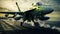 AI Generated Powerful and Speedy Light Green and Black Fighter Jet Launching from an Aircraft Carrier