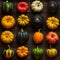 AI generated pumpkins and gourds on a wooden background