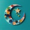 AI generated Ramadan Kareem background with crescent moon and stars, watercolor
