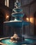 AI generated realistic image of a bluish fountain in a palatial building