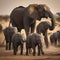 AI generated realistic image of a herd of elephants and their cubs in an African forest