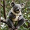 AI generated realistic image of a koala bear perched on a tree branch