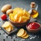 AI Generated Realistic Photo of Crispy Potato Chips, Snacks on White Background