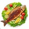 AI Generated Render of A Grilled Fish in A Plate