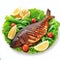 AI Generated Render of A Grilled Fish in A Plate