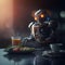 AI generated robotic figure standing on a table and enjoying a meal