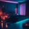 Ai generated a romantic bedroom with a glowing bed and flickering candles