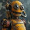 AI-Generated Rustic Robot, Yellow and Red