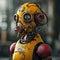 AI-Generated Rustic Robot, Yellow and Red