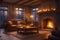 Ai-generated scene of a room exuding comfort and relaxation with a warm fire